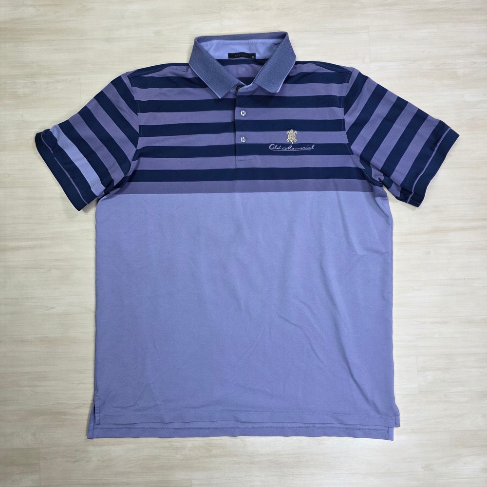 Greyson Old Memorial Golf Polo Shirt XL Striped Purple Navy‎ Turtle Logo Mens